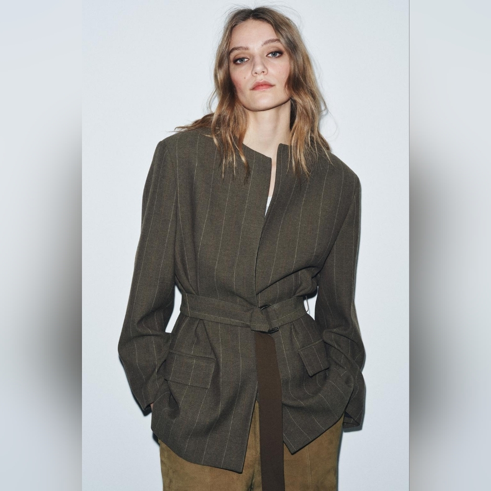 Zara WOOL BLEND BELTED BLAZER SIZE XS - Picture 4 of 16